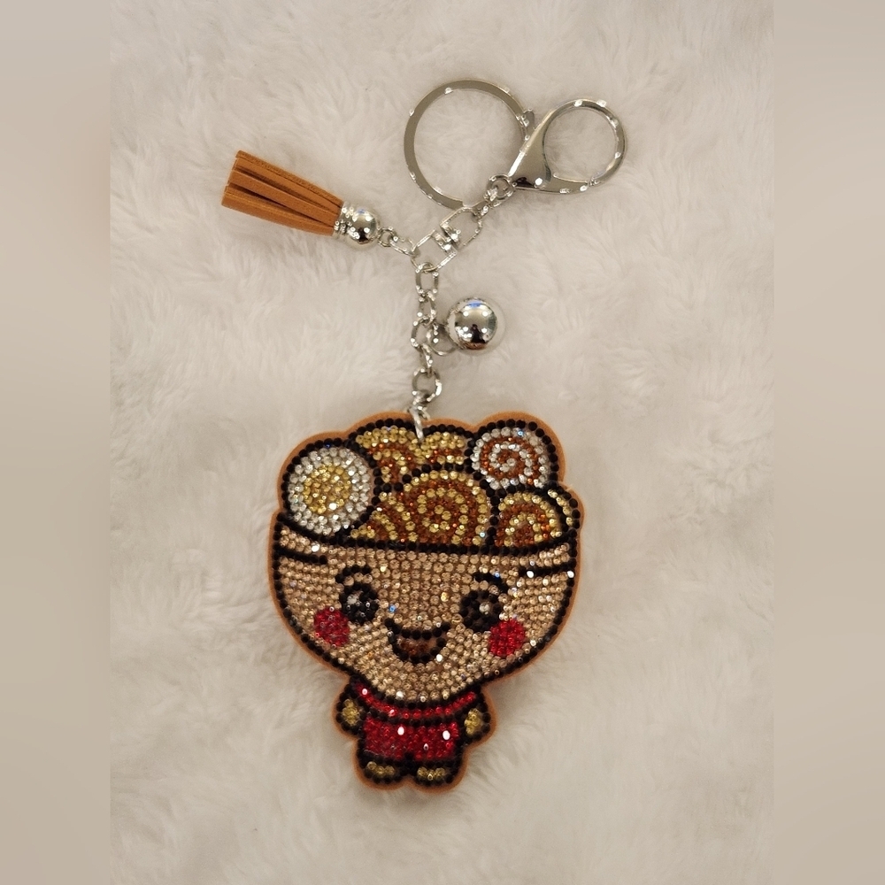 Bowl Of Noodles Ramen Rhinestone Keychain with Tassel Bag Charm